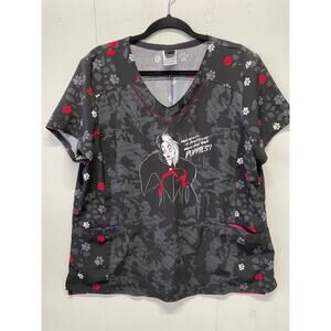 Disney Villains Cruella DeVille Scrubs Top Size XL Black Short Sleeves